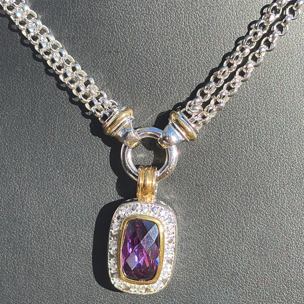 Silver Tone Gold Tone Cz Chain Necklace Purple
